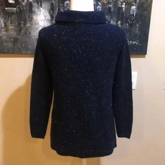 Talbots Cotton Blend Navy Blue Specks Cowl Neck Sweater-Size P - Picture 3 of 7
